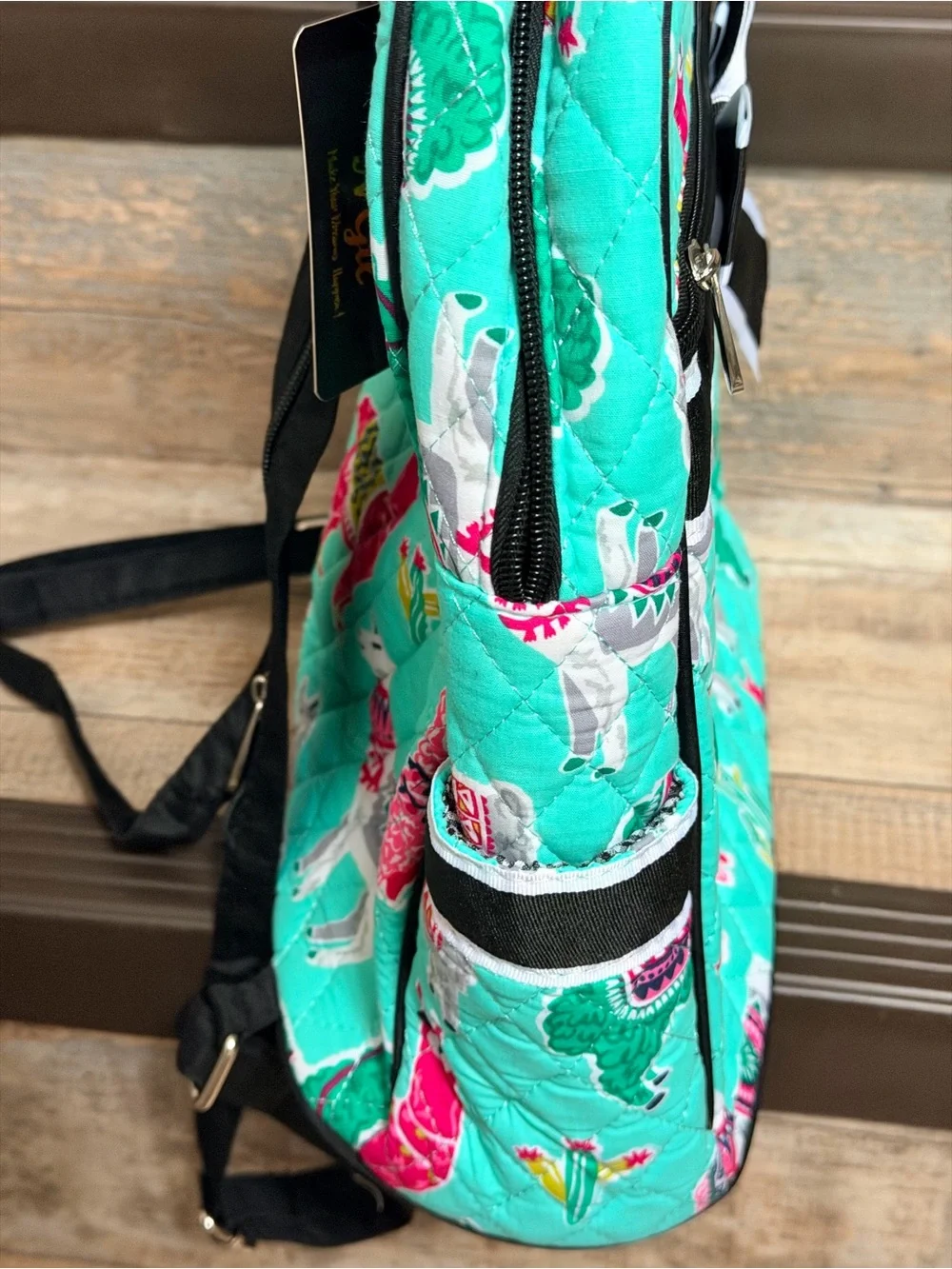 NWT Kids Turquoise Llama Print Diaper bag Backpack with Black Bow